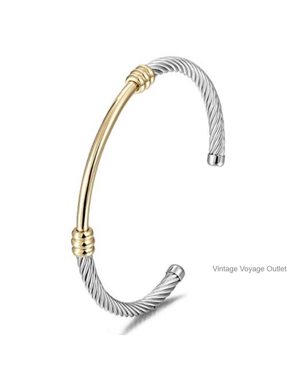 Twisted Cable Cuff Bracelet Stainless Steel Gold Plated Bangle for Women